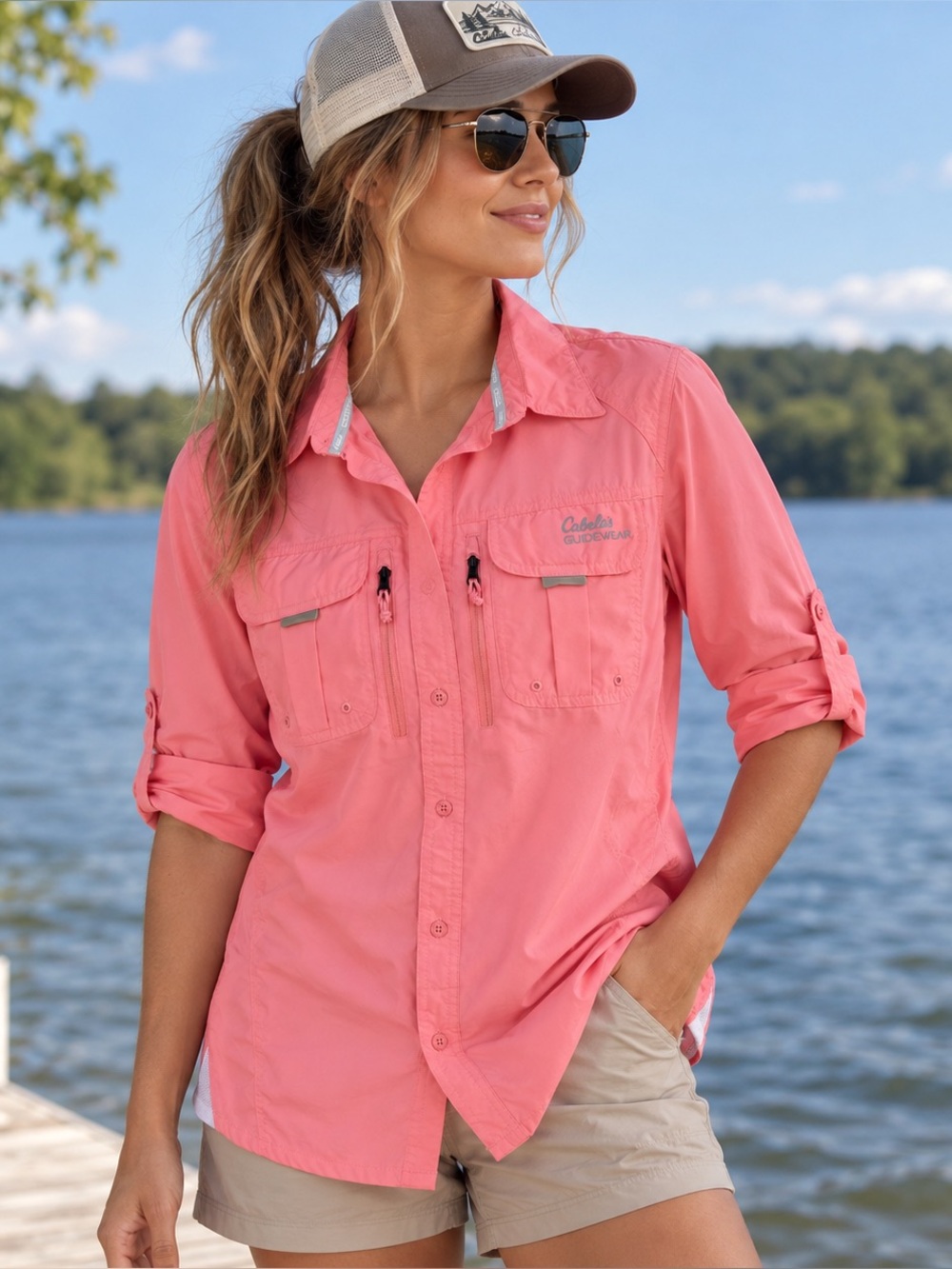 Women’s Pink Fishing Shirt Medium Long Sleeve Cabela’s Guidewear Outdoor Hiking